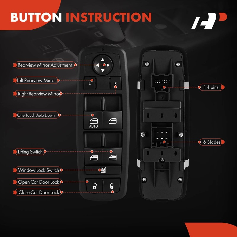 A-Premium 14+6 Pins Master Power Window Switch Compatible with 2017