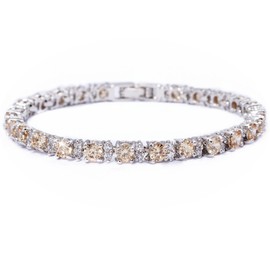 RIZILIA Eternity Tennis Bracelet [18cm/7inch] with Round Cut Gemstones CZ [Champagne] in 18K White Gold Plated, Simple Modern Elegance