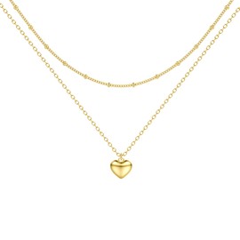 Dochais Damen Layered Anhänger Kette, Hypoallergene 14K Gold Vergoldet Zarte Mehrreihige Halskette, Wasserfest Einstellbare Kette mit Perlen/Coin/Herz/Zirkon, Modeschmuck Kette Gold für Frauen