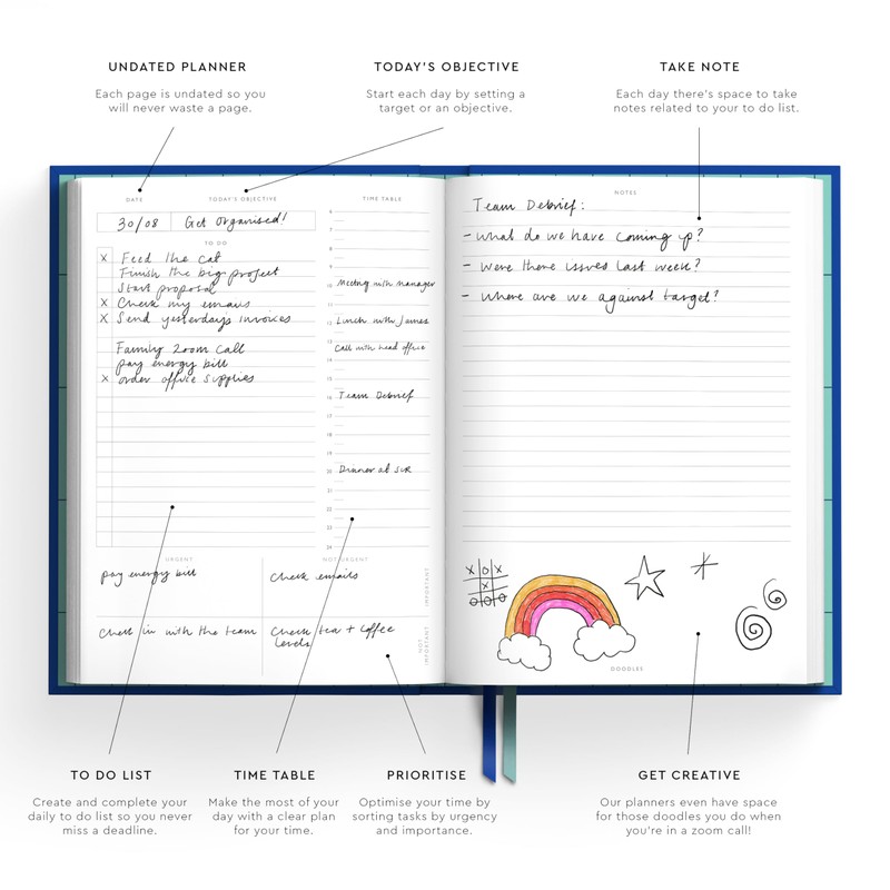 Undated Daily Planner Notebook | To Do Lists Hourly Schedule