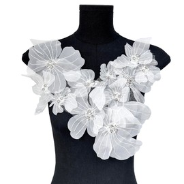 JRYYR Flower Lace Appliques, 3D Embroidery Patches for Dresses,White Flower Appliques for Clothing, Bags, Jewelry DIY Crafts (White-2)