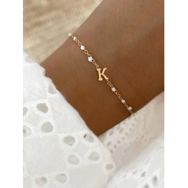 Summer Fashion Letter Detail Link Bracelet, Summer Jewelry, Stainless Steel Jewelry for Women for Party, Daily Clothing Decor, Trendy All-match & Exquisite Jewelry for Birthday Gift - Color: Golden, Specification: R