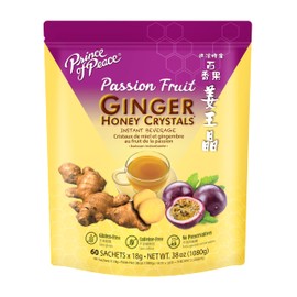 Prince of Peace Instant Ginger Honey Crystal with Passion Fruit 18g x 60 (bag) – Instant Hot or Cold Beverage that Soothes Throat – Easy to Brew – Drink Like a Tea – Gluten Free – Real Ginger
