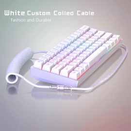 Womier Coiled Keyboard Cable - Detachable Aviator Coiled Cable for Mechanical Gaming Keyboard, Type C to USB A Mix 5.9in for Gaming Keyboard and Cellphone, White