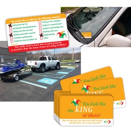 Bad Parking Cards - 100Pcs - You Parked Like an Idiot Cards - Funny Parking Violation Tickets with Multi Violation Reasons (3.5 x 2 Inches) - “You Look Like The King of Idiots”