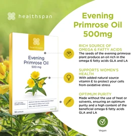 healthspan Healthspan Evening Primrose Oil | Support Women's Health | Helps Maintain Hormonal Balance | Rich Source of Omega 6 Fatty Acids | Added Vitamin E | Vegan (180 Capsules, 500mg)