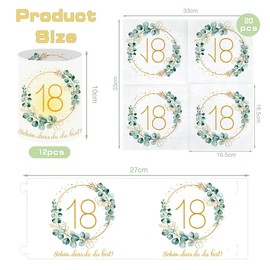 Sprinlot Pack of 20 Napkins 18th Birthday + 12 Pieces Lantern Table Decoration 18th Birthday Decoration 18th Birthday Girl Boy Napkins Eucalyptus Birthday Lanterns Home Decor