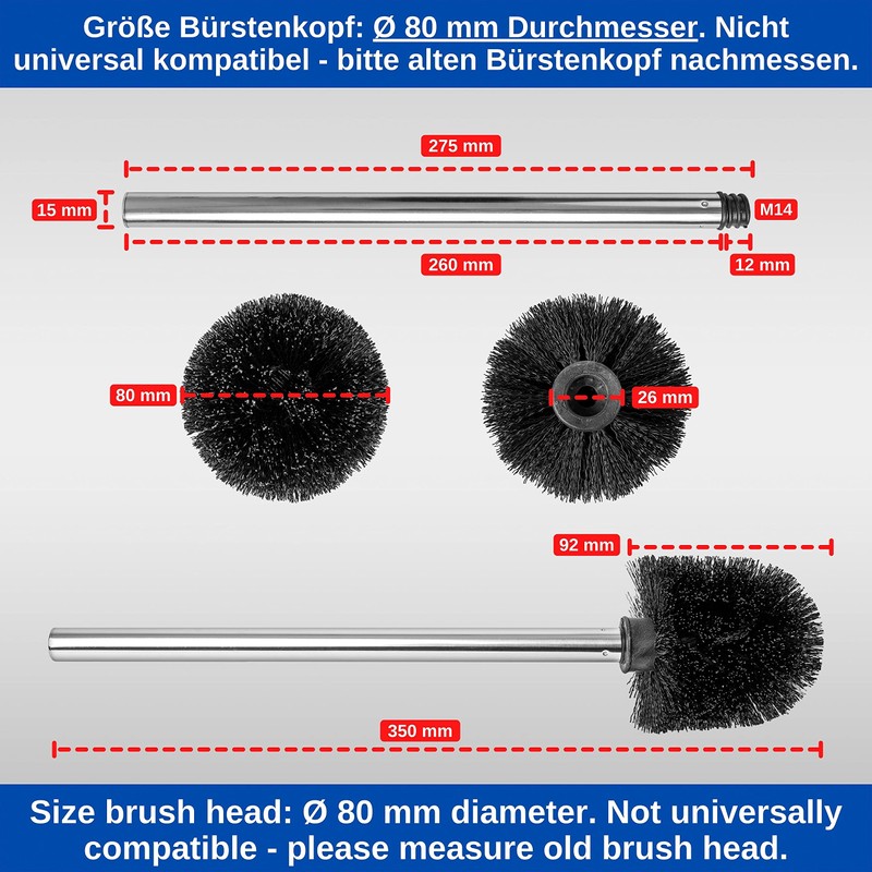 Premium Toilet Brush Set, 4 Pieces, in Black, Stainless Steel