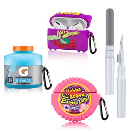 [3-Pack]FGERWZ for Airpods Pro 2 Case Cute with Cleaner Kit, 3D Cartoon Kawaii Silicone Case for AirPods Pro 2nd Generation Case Funny Food Design with Keychain (Sport Water+Purple Potato+Bubble Gum)