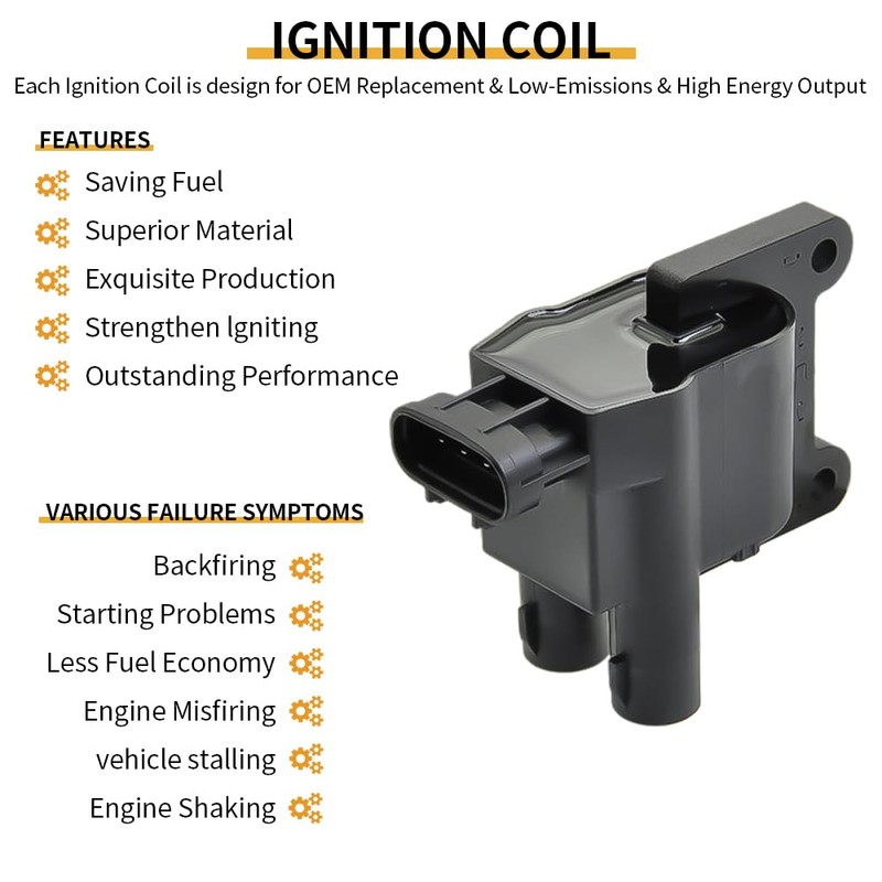 2PCS UF180 Ignition Coil Pack & 4PCS Spark Plugs with