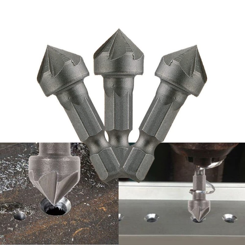 TorSor 3 Pack Countersink Drill Bit Chamfer Bits 6 Flute
