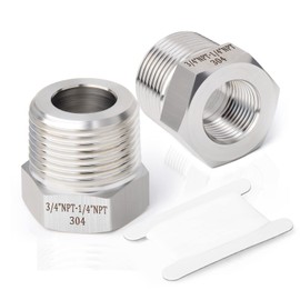 TAISHER 5PCS Forging of 304 Stainless Steel Reducer Hex Bushing, 3/4" Male NPT to 1/4" Female NPT, Reducing Forging Pipe Adapter Fitting