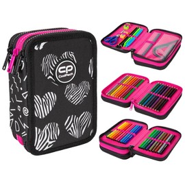 CoolPack XXL Pencil Case Boy, Pencil Case Large 44 Pieces with Patch Filled Pencil Case 3-Tier Motif: Math Hearts, Heart, Colourful, Pencil case for girls