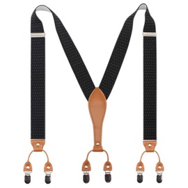 Timiot Mens Suspender Wide Leather 6 Metal Clips Adjustable Straps Y Shape (Black Dots)