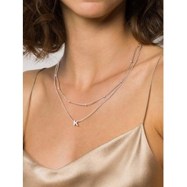 PROSILVER Sterling Silver Necklace for Women Layered Initial Pendant Necklaces Women's Dainty Silver Chain Trendy Charm Necklace Letter K