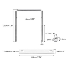 sourcing map U Bracket 1 Piece U-Bolt M10 x 152 mm x 200 mm Square U-Bolt 304 Stainless Steel U-Bolts with Nut Plate Bracket Clamp Fence Attachment for Roof Box Car Pipe Towing