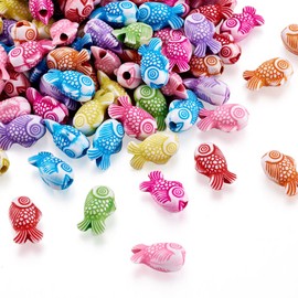 Craftdady 100pcs Acrylic Koi Fish Tiny Spacer Beads Mixed Colors Plastic Cute Animal Craft Loose Beads 15x9mm for Summer Jewelry Making Hole: 2.5mm