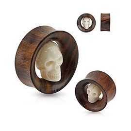Covet Jewelry Carved Skull Inside Organic Sono Wood Saddle Fit Tunnel (1.18" (30mm))
