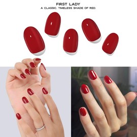 Adora Couture Semi Cured Gel Nail Strips | 20pcs Glossy True Classic Red Glaze Strips Gel Wraps for Nails | Gel Nail Stickers with UV Light Required (First Lady)