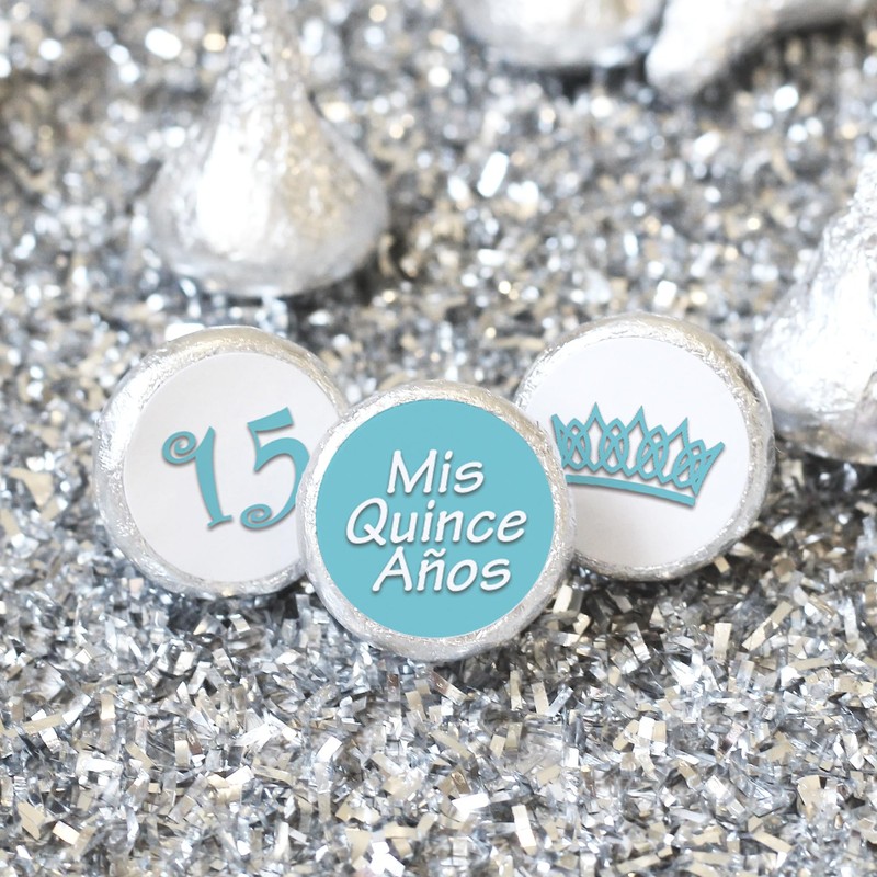 Light Blue Quinceañera Party Favor Stickers Mis Quince Años Sweet