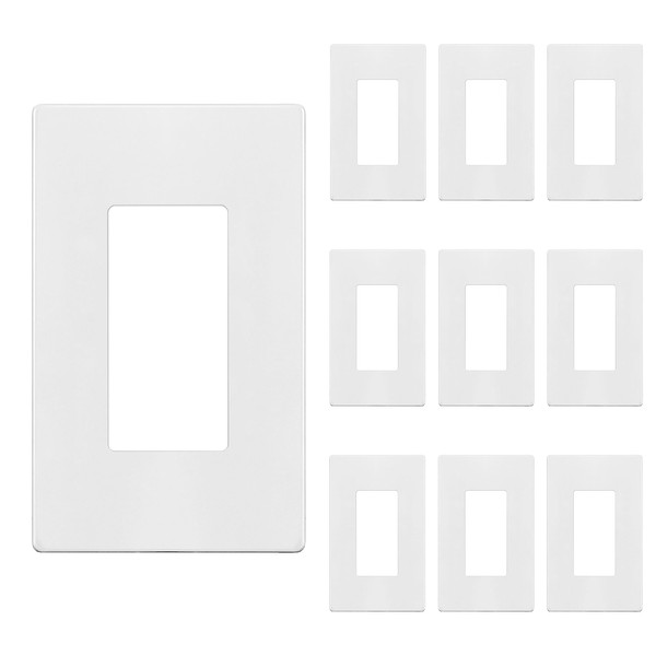 ENERLITES Screwless Decorator Wall Plates Child Safe Outlet Covers, Size 1-Gang 4.68" H x 2.93" L, Unbreakable Polycarbonate Thermoplastic, SI8831-W-10PCS, Glossy, White, 10 Count