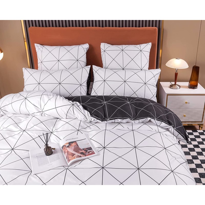Luofanfei Bed Linen with Zip, Modern Geometric Pattern, 2-Piece/3-Piece Duvet