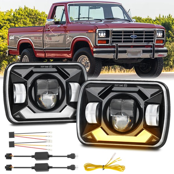 Aaiwa Pair 5x7" 7x6 LED Headlights Hi/Lo Beam DRL Turn