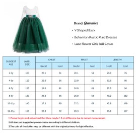 Glamulice Emerald Green Flower Girl Dress Lace Backless 2 3 Kids Wedding Bridesmaid Pageant Princess Rustic Party Ball Gowns Ivory Bohemian Formal Prom Birthday Event Holiday Dance Boho Maxi Dresses