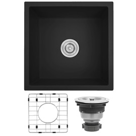 Rhbamoa Black Bar Sink Granite Composite,Black Kitchen Sink Undermount,15 inch Bar Prep RV Sinks, 15''x15'' Small Single Bowl Quartz Kitchen Sinks with Accessories