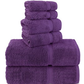 Chakir Turkish Linens 100% Cotton Premium Turkish Towels for Bathroom, 2 Large Bath Towels, 2 Hand Towels, 2 Washcloths (6-Piece Towel Set, Eggplant)