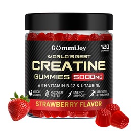 GummiJoy | Creatine Gummies 5000mg | 120 Max Strength Muscle Growth | Recovery Supplements for Men & Women | Creatine Monohydrate Plus B12 and L-Taurine | Strawberry Flavour | 1 Month Supply