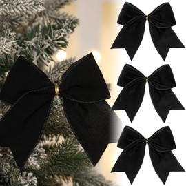 Janinka 12 Pcs Christmas Velvet Bows 6 Inch Rustic Wreath Gift Bows Vintage Xmas Velvet Ribbon Bow Holiday Ornaments for Christmas Tree Garland DIY Craft Wrapping Decor(Black)