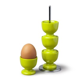 Zeal G277L Stack and Store Egg Cups/Holders, Set of 4 with Chrome Storage and Carry Stand, Melamine, Lime