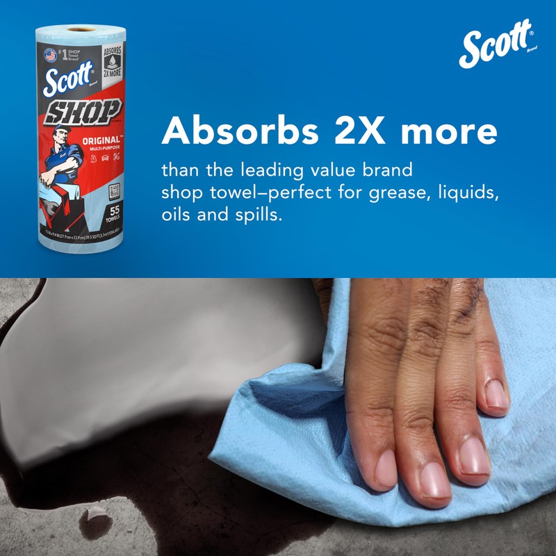 Scott Shop Original Blue Towels (75130), 9.4"x11" Cloth-like Paper Towel