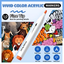 48 Acrylic Paint Pens, Acrylic Paint Markers, Premium Paint Marker Set for Paper, Wood, Canvas, Stone, Rock Painting, Glass, Ceramic Surfaces, Fine Tip Permanent Paint Markers for Kids and Adults