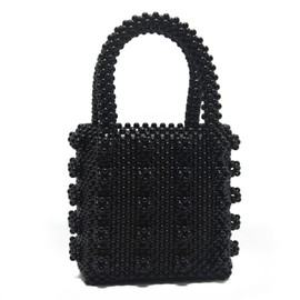 TOPSMU Pearl Bag Crystal Pearl Purse Handmade Weave For Women Handbag Acrylic Beaded Bags Black