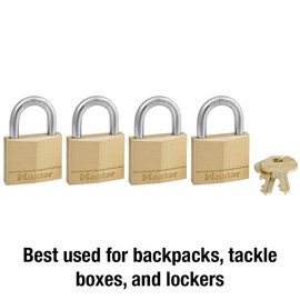 Master Lock 140Q Solid Padlocks, 4 Pack, Keyed-Alike, Brass, Silver