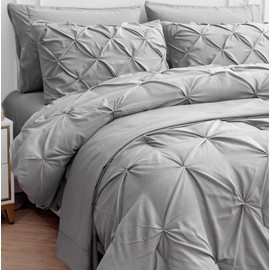 LANE LINEN Twin Comforter Set with Sheets, 5 Piece Twin Bed in a Bag Set, Pintuck Twin Bedding Sets, Ultra Soft Twin Bed Set, Fluffy Comforter, Twin Size Comforter Set with Pillowcases & Shams-Silver