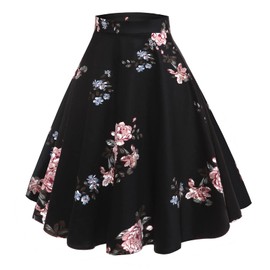 Women's Rockabilly Skirt, Knee-Length, Elegant, Vintage, Floral, Polka Dot, Swing, 50s, Retro, A-Line