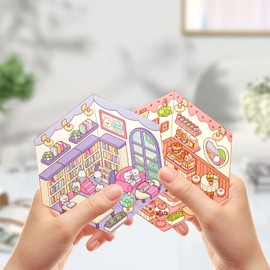 4 Sets Rabbit 3D Sticker Scene Cute 3D House Stickers Bunny Stickers with Tweezers Make Your Own Library and Store DIY 3D Miniature Scene Stickers