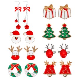 Christmas Earrings for Women, Sparkly Holiday Earrings for Girls，KufaerBeam Christmas Bow Bells, Decorative Bows with Bells, Christmas Cute Mini Bow, Christmas Tree Decorations