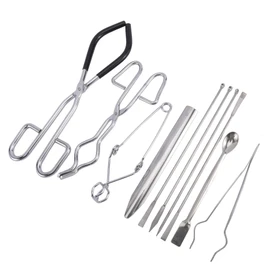 AuInn Scientific Lab Tools Starter Kit, Includes Crucible Beaker Tongs Lab Spatula Scoop Spoon Test Tube Clamps Sterilizer Forceps Tweezers