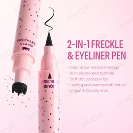 KYDA Freckle Liquid Eyeliner Pen, 2 in 1 Freckles Stamp and Black Liquid Eyeliner, Waterproof and Long lasting Soft Dot Spot Pen Realistic Fake Freckles for Natural Lifelike Sun-kissed Makeup-ESPRESSO