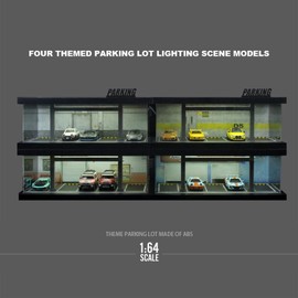 Hot Cars Wheels Display Case - 1/64 Scale Die-cast Model Car Display Case with LED Light and Acrylic Cover, Hot Diecast Wheels Parking Garage Dioramas with 9 Parking Spaces