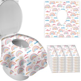 DEEKI 40 Pack XL Toilet Seat Covers Disposable, Safe No-Slip Waterproof Covers for Kids Toddlers Use in Potty Training Public Restrooms Toilets, Portable Clean Covers for Adults Travel -Rainbow