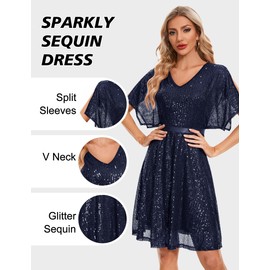 Wedtrend Women's Sparkly Homecoming Dress, A Line Knee Length Sequin Dress Prom Dress Swing Evening Dress WTS6003NavyS