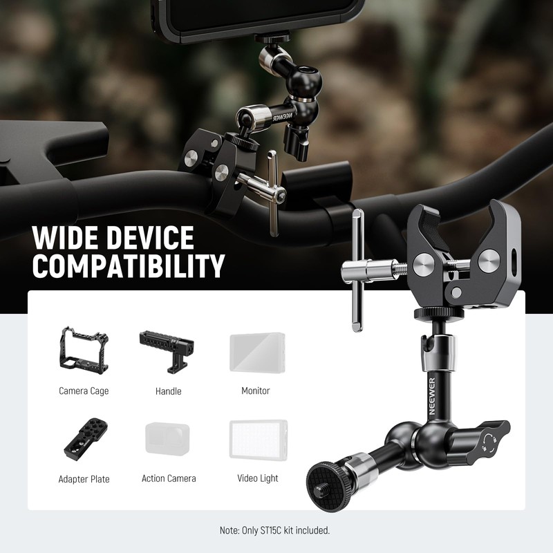 NEEWER 6"/15cm Adjustable Magic Arm with Super Clamp, 1/4" &