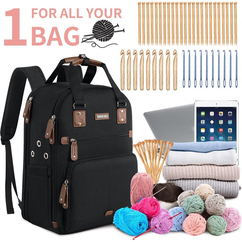 Crochet Bag Backpack,Knitting Bag Backpack and Totes Organizer with USB