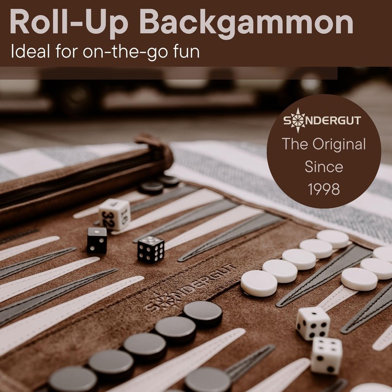 Sondergut Roll-up Portable Suede Backgammon Game Set - for Adults