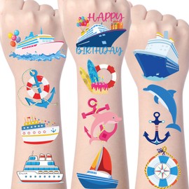 Gameza Cruise Temporary Tattoos Sticker - 220+ Nautical Temporary Tattoos Cruise Sailor Boat Happy Birthday Party Favors Decorations Supplies